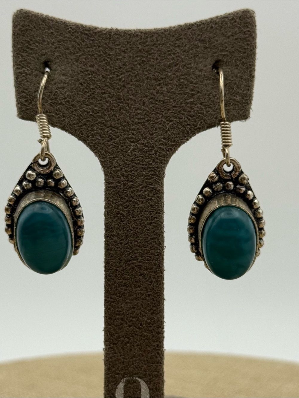 Handcrafted Teardrop Dangle Earrings with Teal Stone